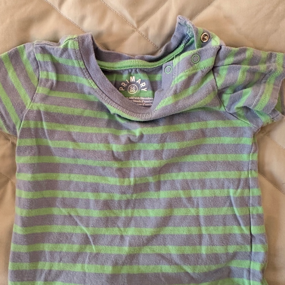 Primary Kids Tee with Green and Gray Stripes